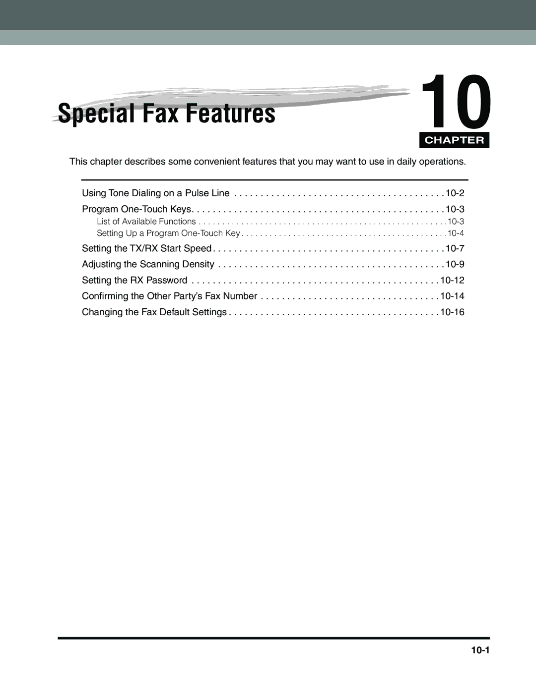 Canon 2010F manual Special Fax Features, 10-1 