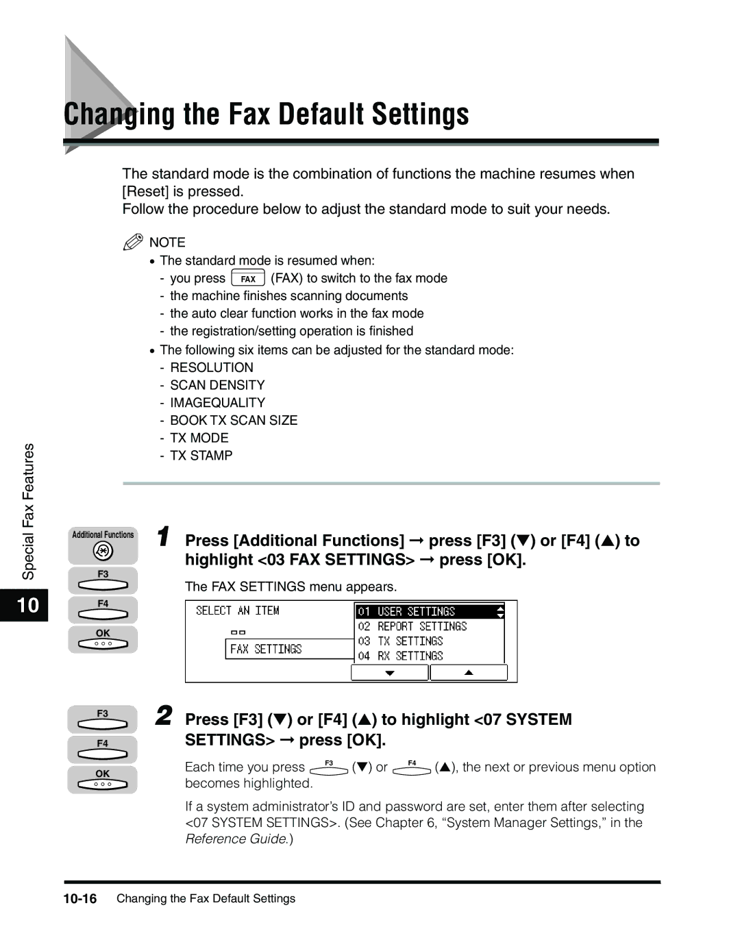 Canon 2010F manual Changing the Fax Default Settings 