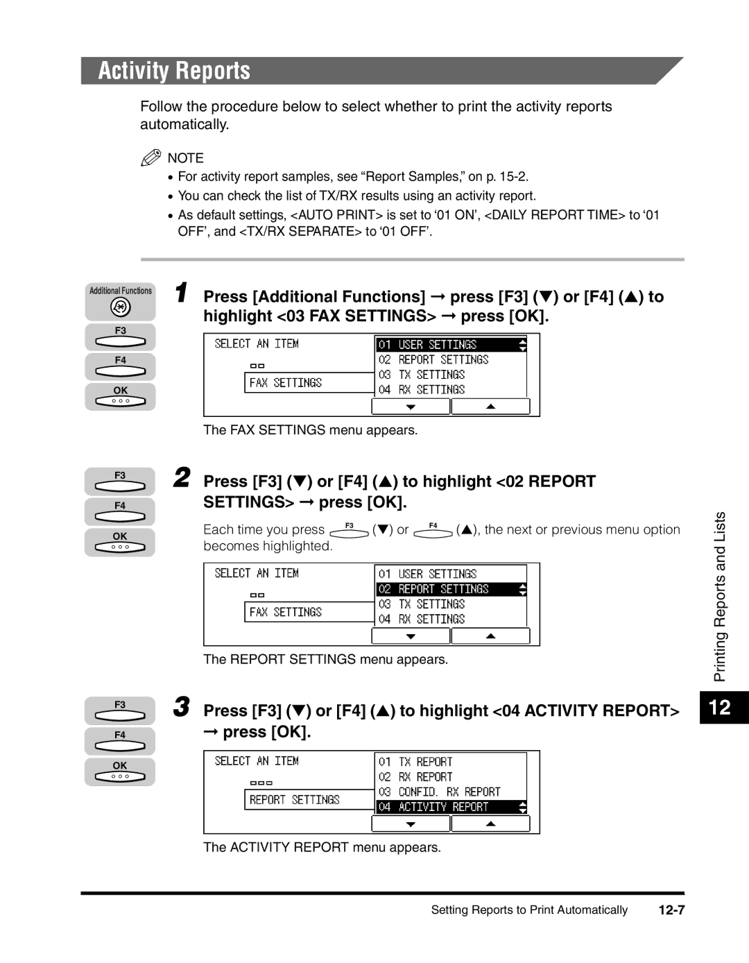 Canon 2010F manual Activity Reports, 12-7 