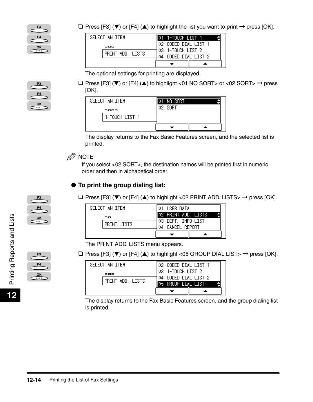 Canon 2010F manual To print the group dialing list 