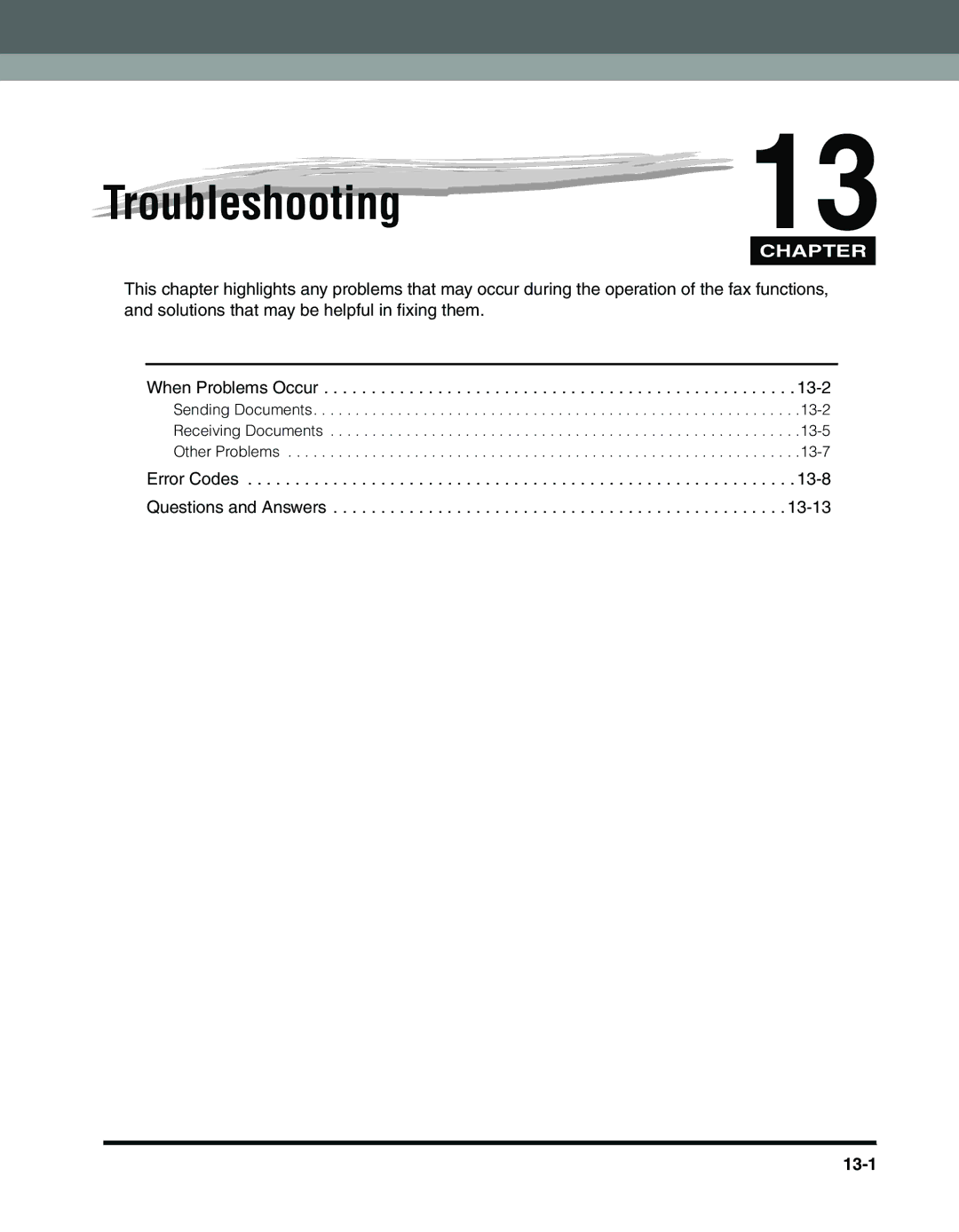 Canon 2010F manual Troubleshooting13, 13-1 