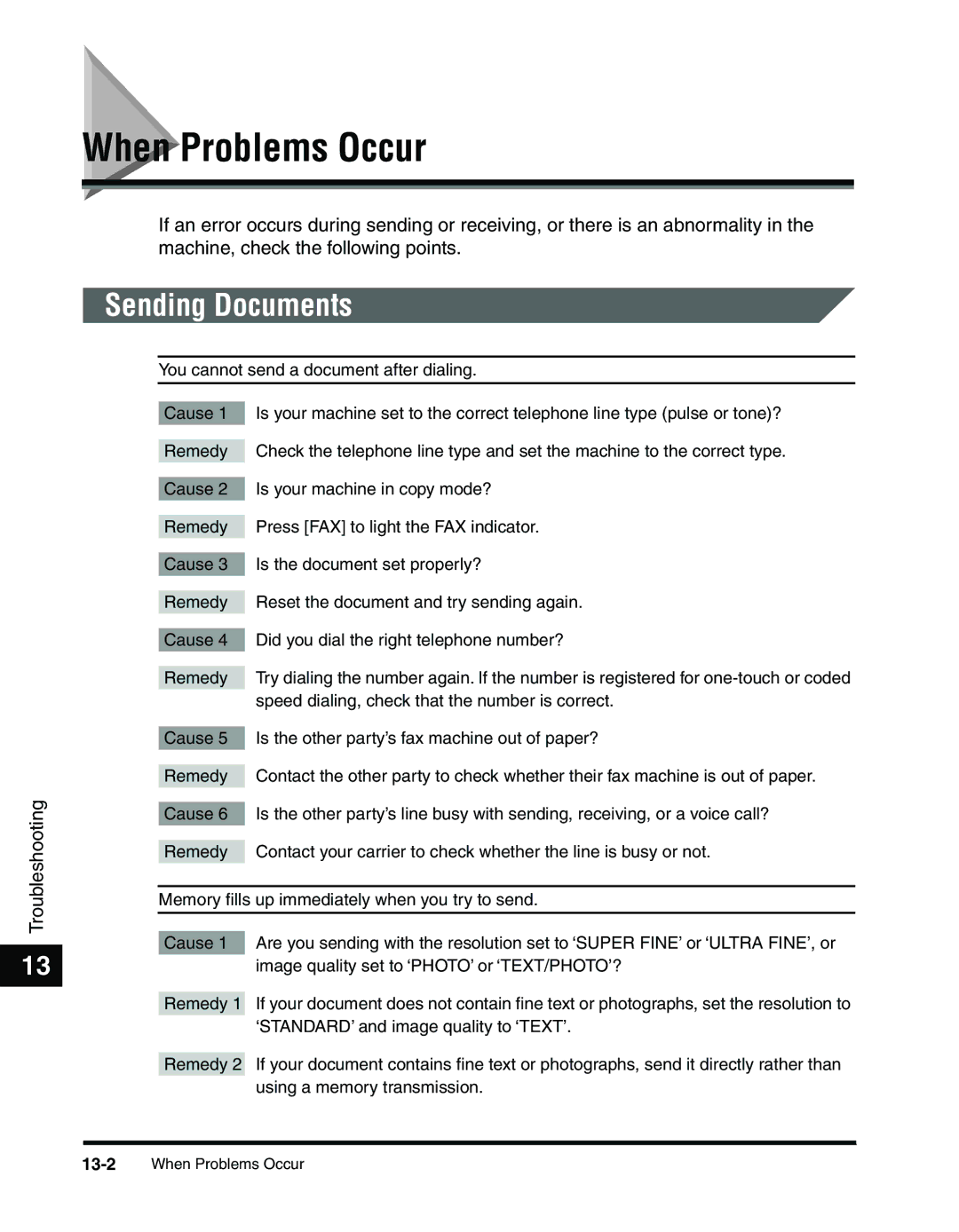 Canon 2010F manual When Problems Occur, Sending Documents 