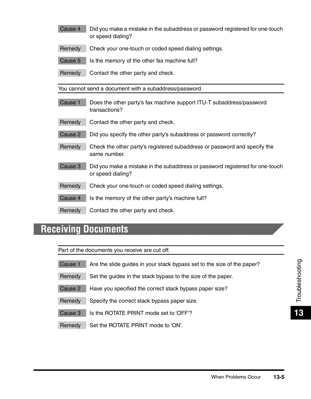 Canon 2010F manual Receiving Documents, 13-5 