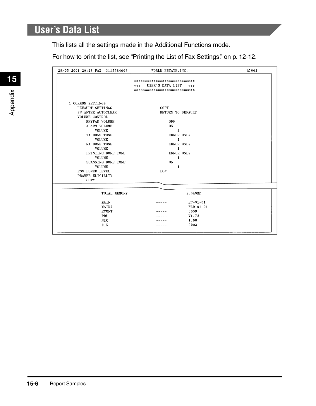 Canon 2010F manual User’s Data List 