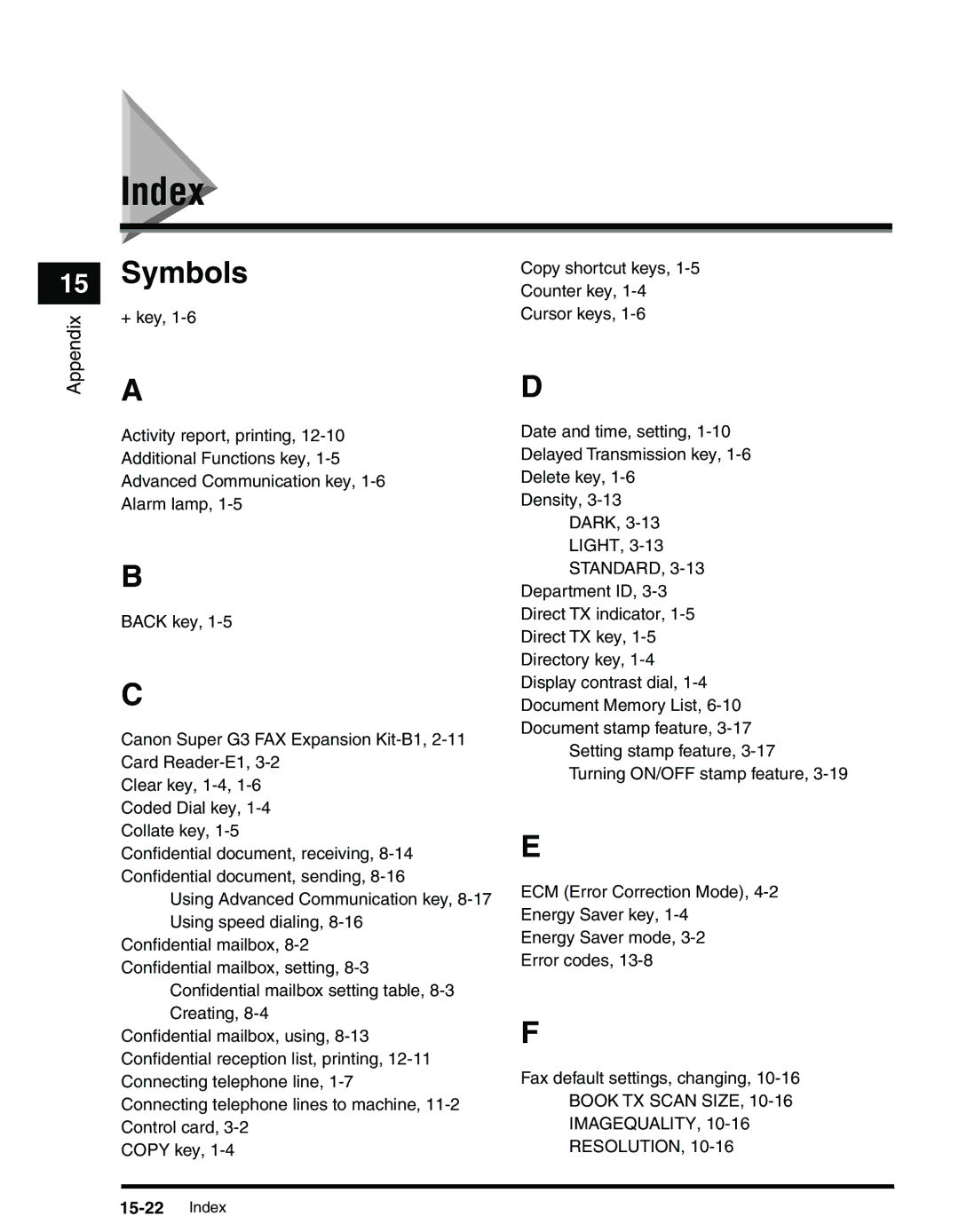 Canon 2010F manual Index, Symbols 