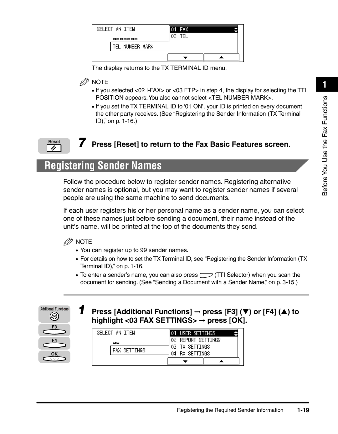 Canon 2010F manual Registering Sender Names 