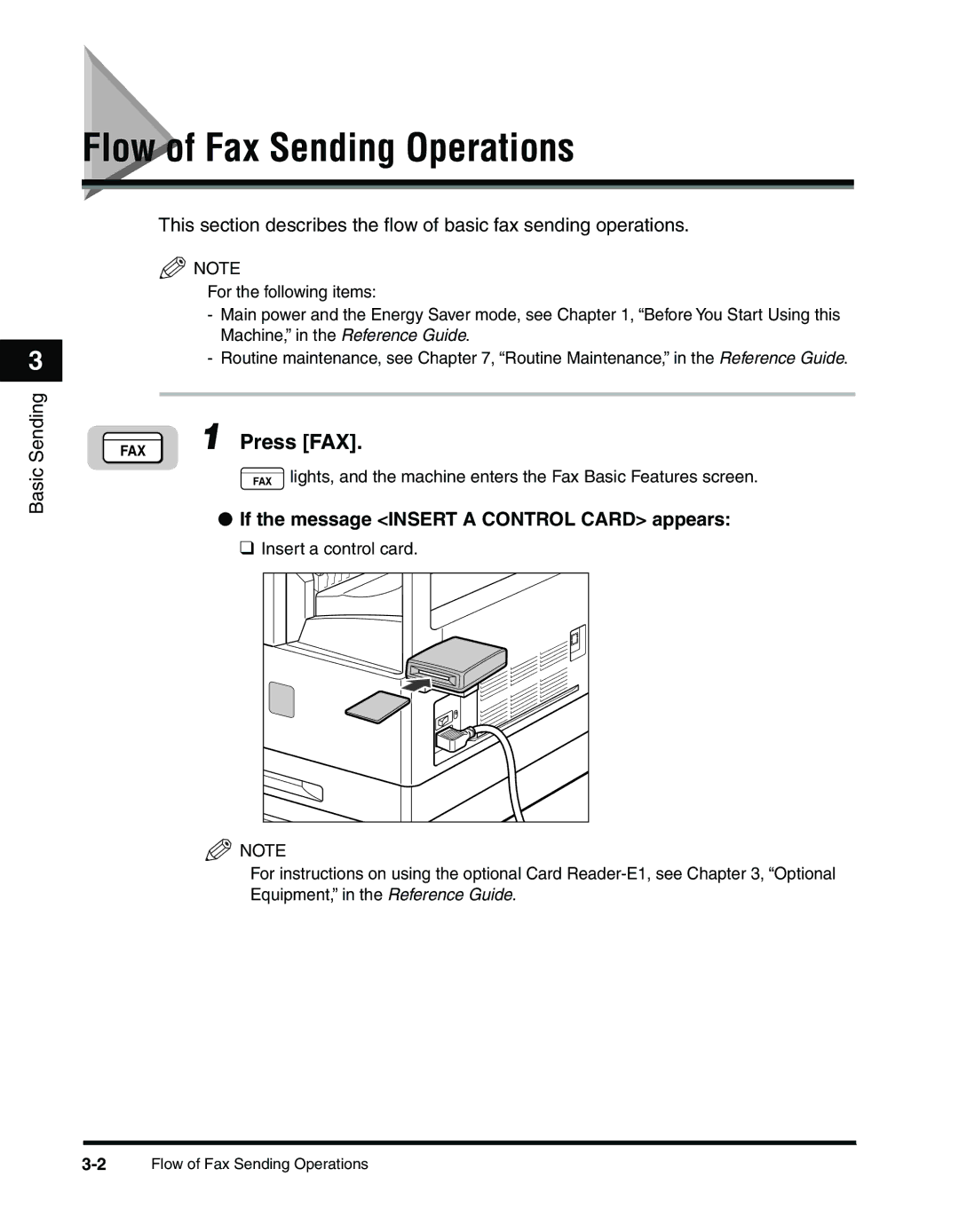 Canon 2010F manual Flow of Fax Sending Operations, If the message Insert a Control Card appears 