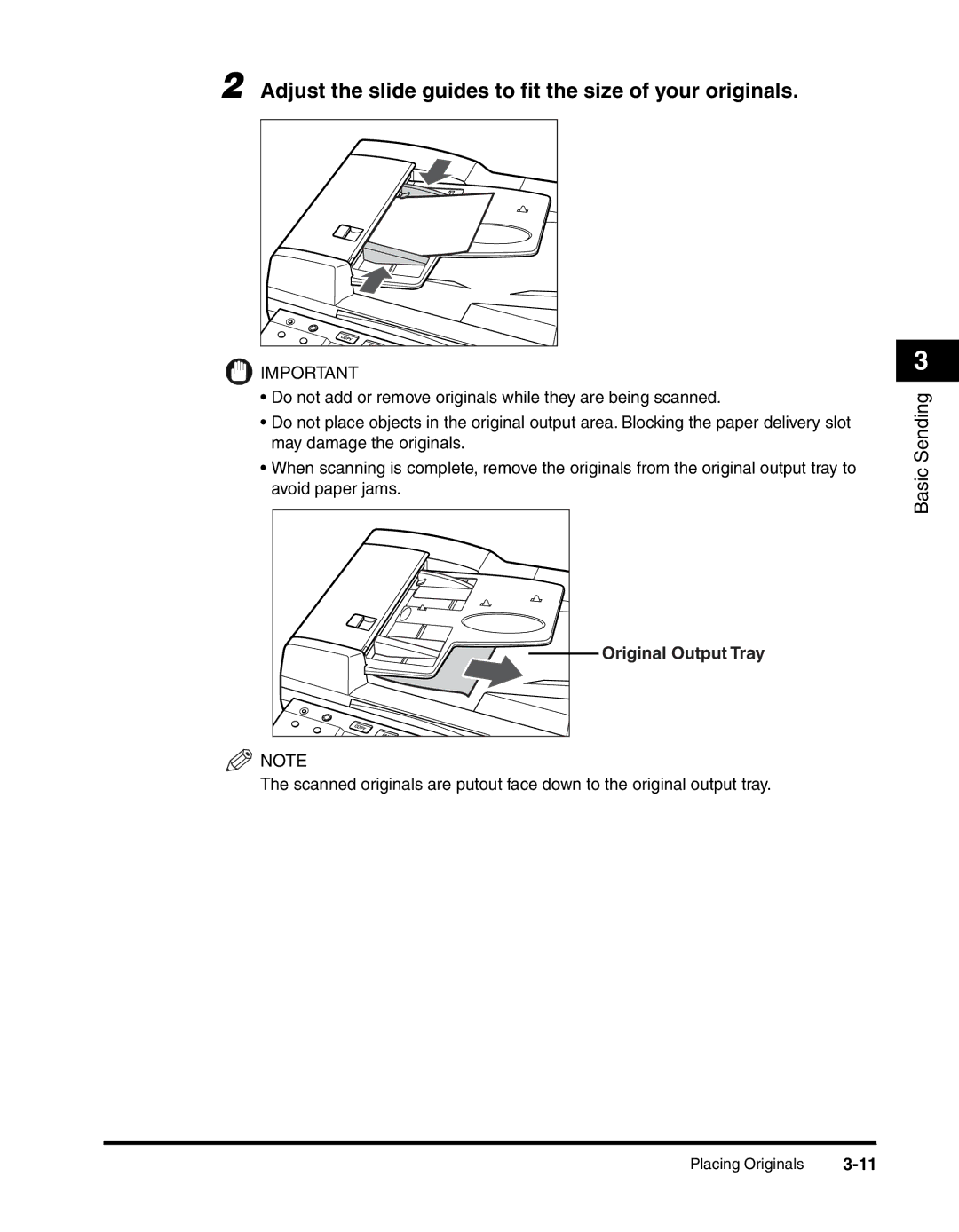 Canon 2010F manual Adjust the slide guides to ﬁt the size of your originals, Original Output Tray 