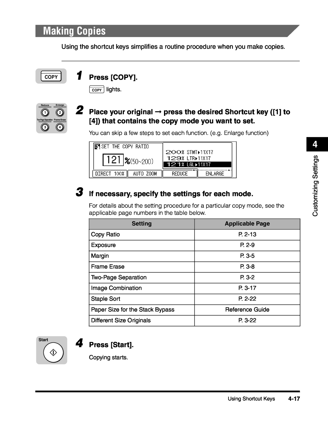 Canon 2010F Making Copies, that contains the copy mode you want to set, If necessary, specify the settings for each mode 