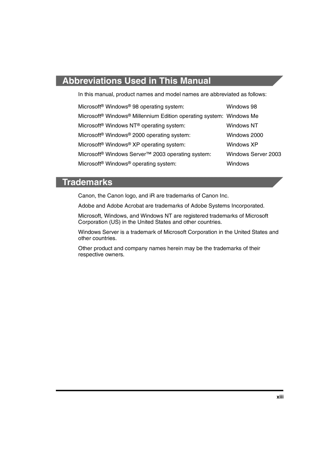 Canon 2016 manual Abbreviations Used in This Manual, Trademarks 