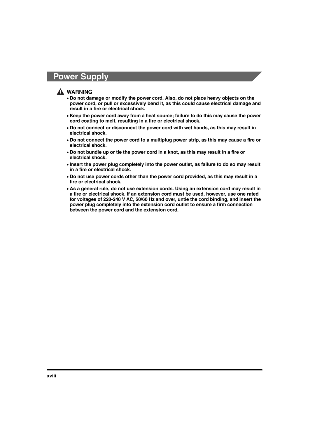 Canon 2016 manual Power Supply 