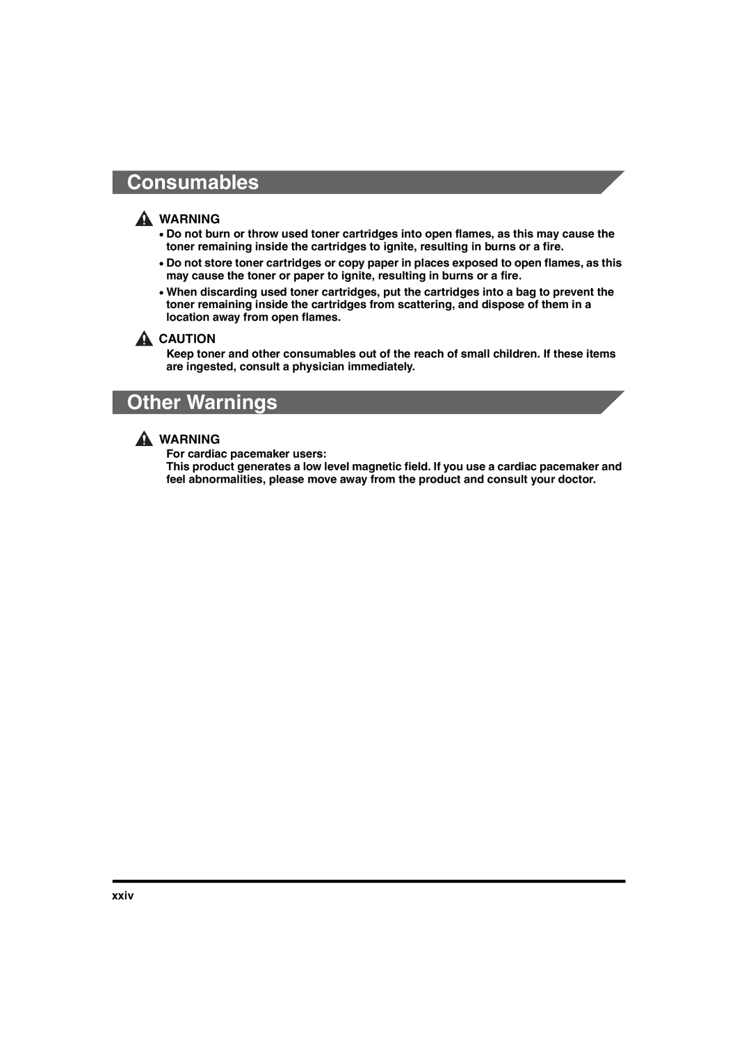 Canon 2016 manual Consumables, Other Warnings 