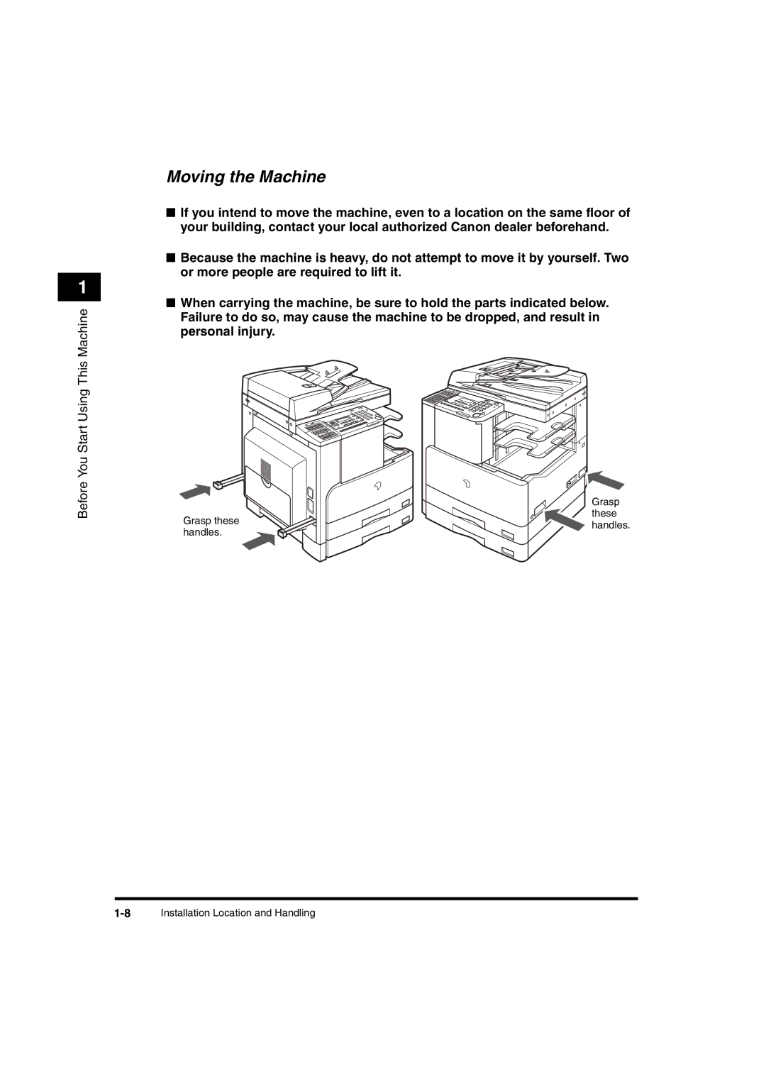 Canon 2016 manual Moving the Machine 