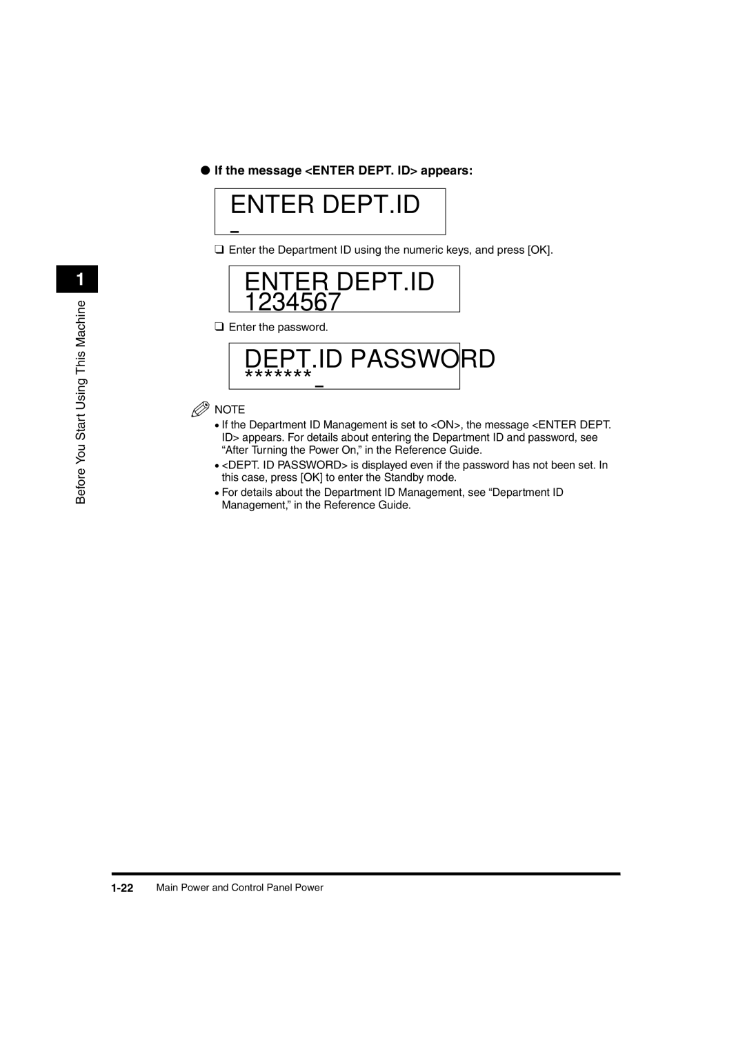 Canon 2016 manual Enter DEPT.ID 