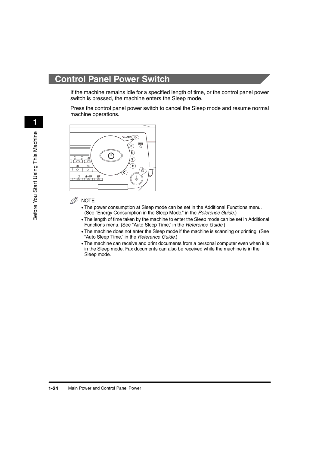 Canon 2016 manual Control Panel Power Switch 