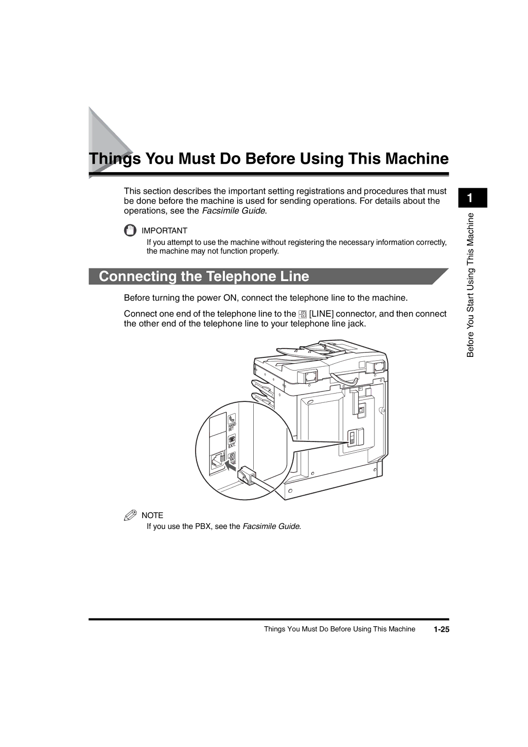 Canon 2016 manual Things You Must Do Before Using This Machine, Connecting the Telephone Line 