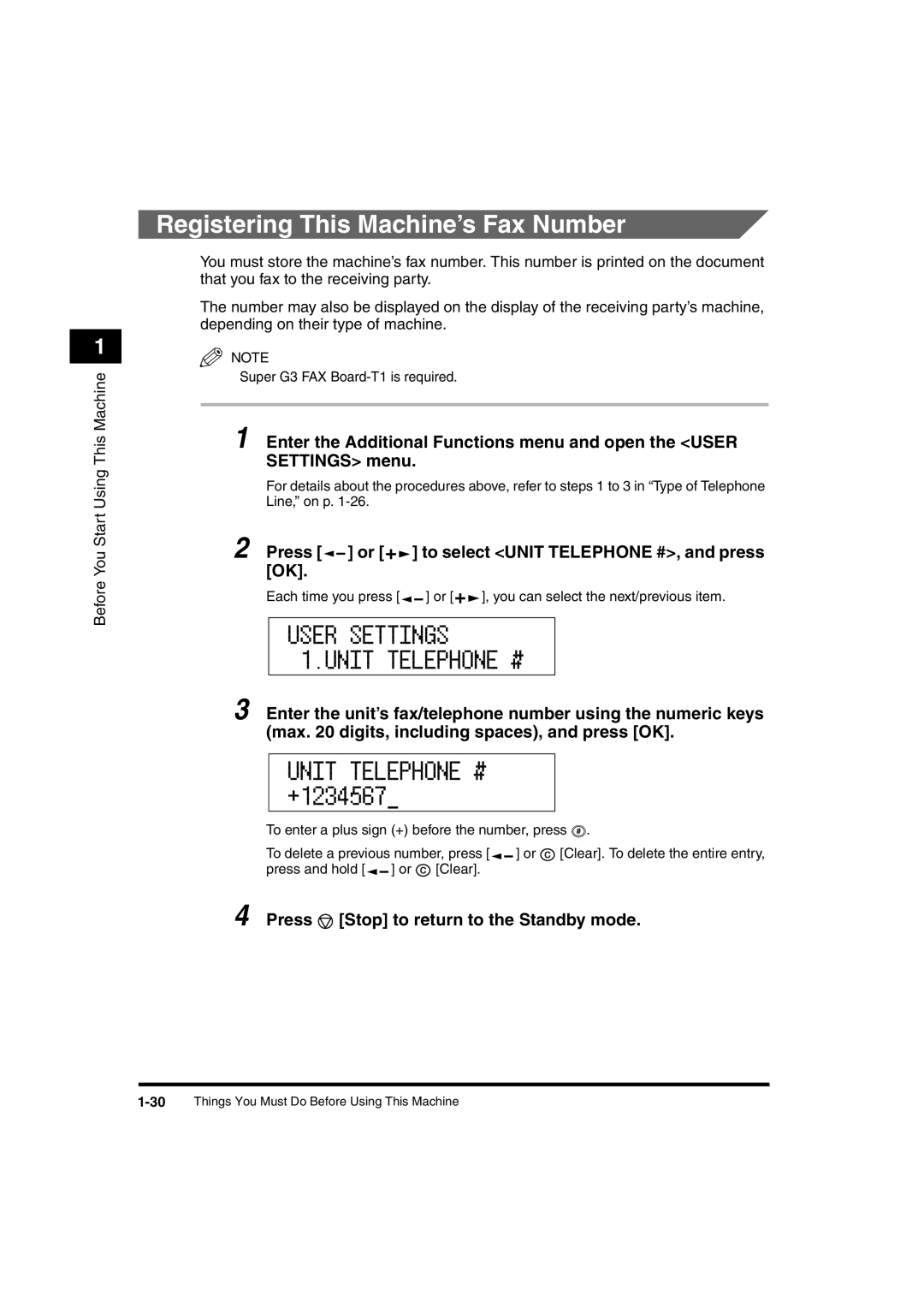 Canon 2016 manual Registering This Machine’s Fax Number, User Settings 1.UNIT Telephone # 