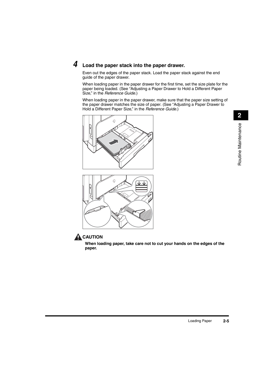 Canon 2016 manual Load the paper stack into the paper drawer 