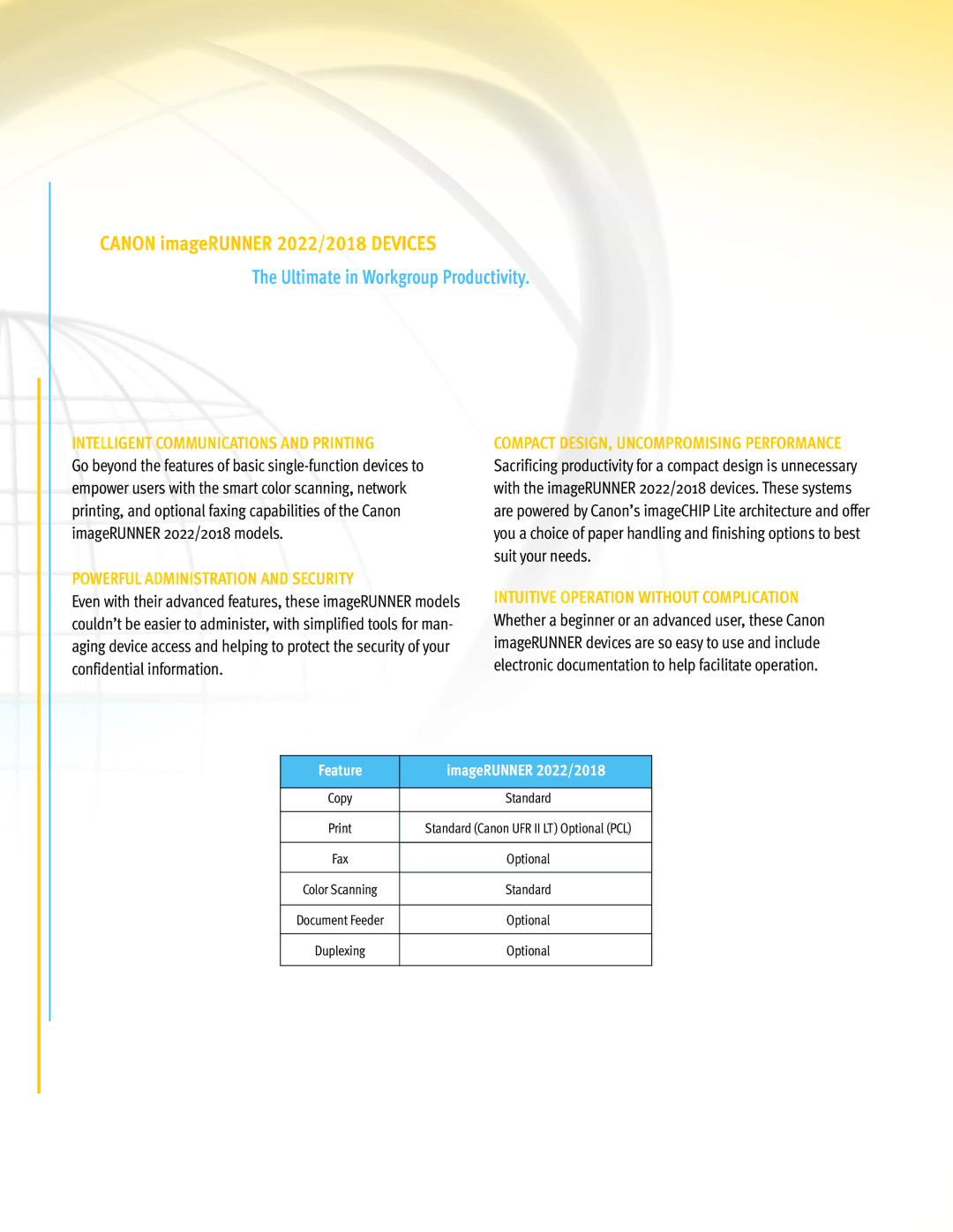 Canon 2018, 2022 manual Ultimate in Workgroup Productivity, Intelligent Communications and Printing 