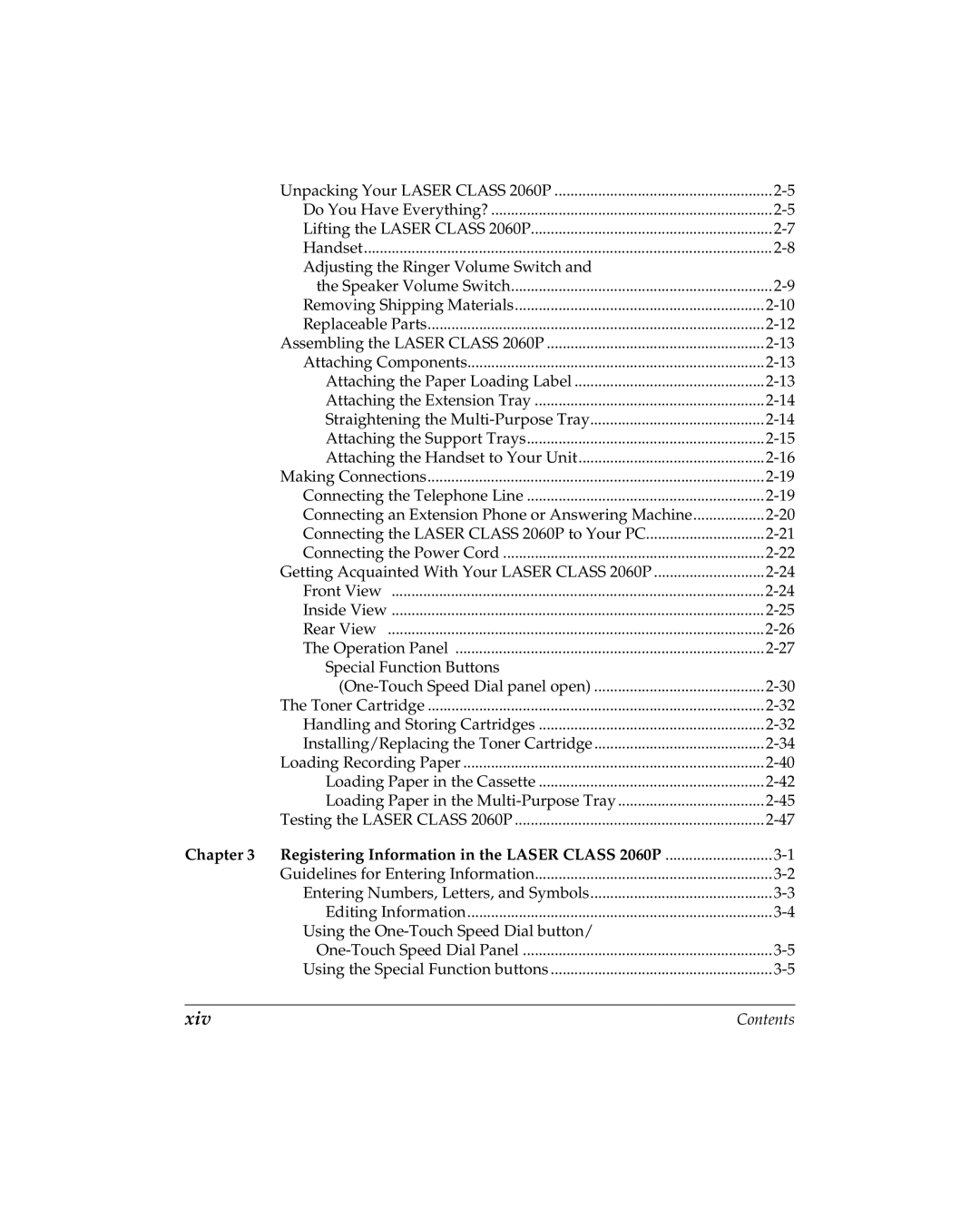 Canon manual Xiv, Registering Information in the Laser Class 2060P 