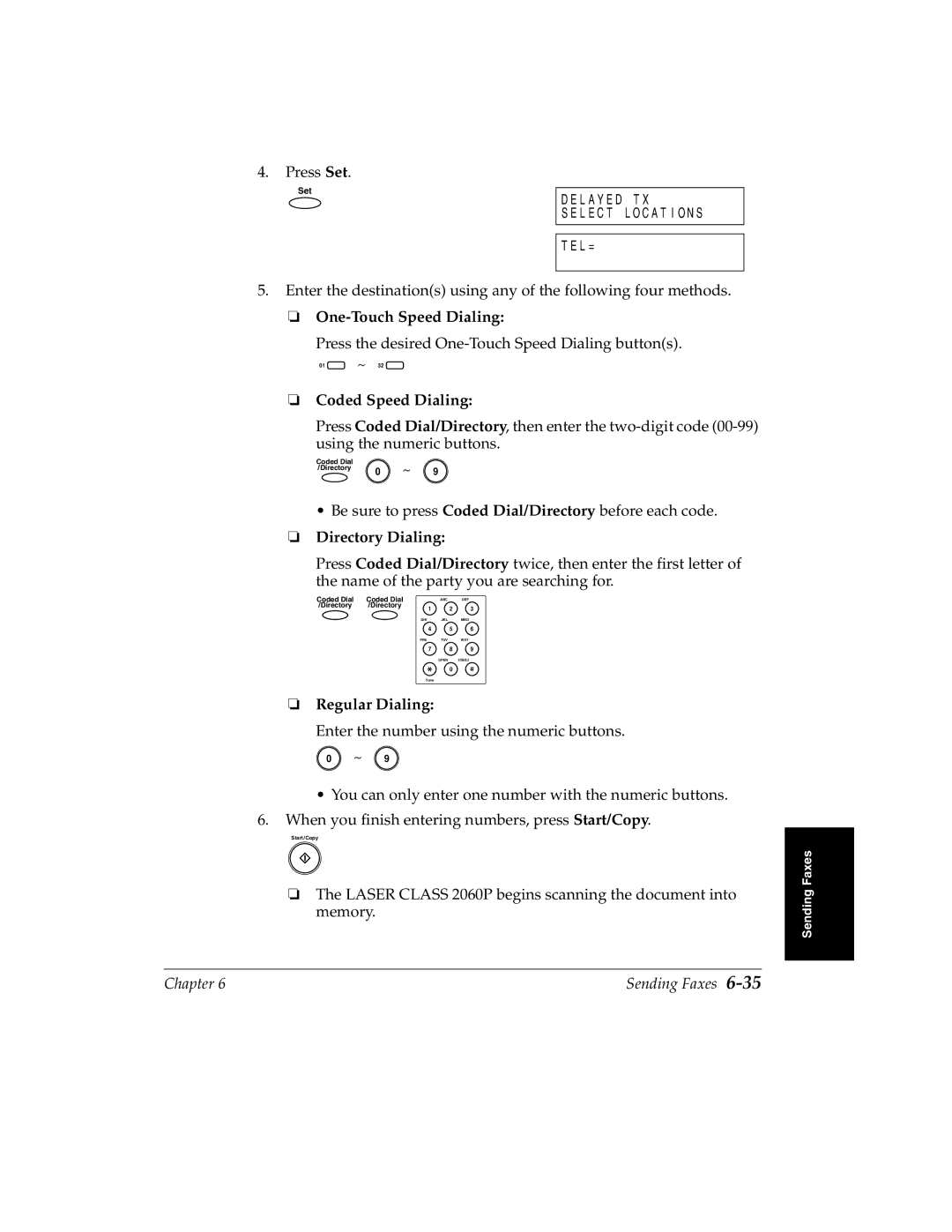 Canon manual Laser Class 2060P begins scanning the document into memory 