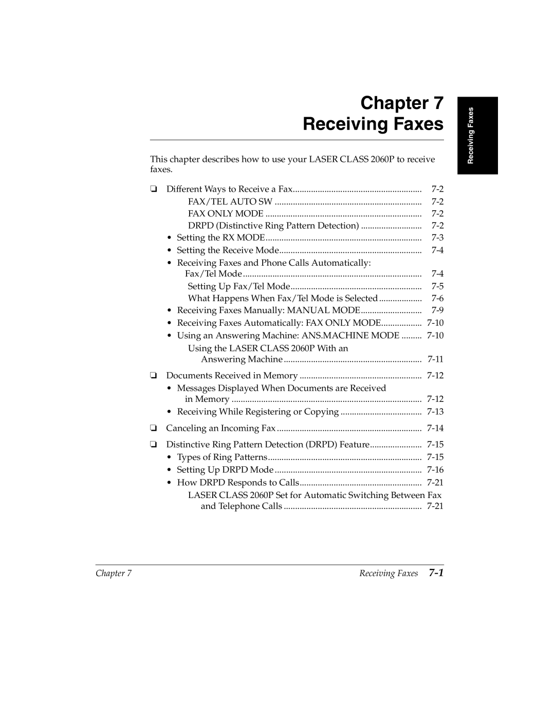 Canon 2060P manual Chapter Receiving Faxes 