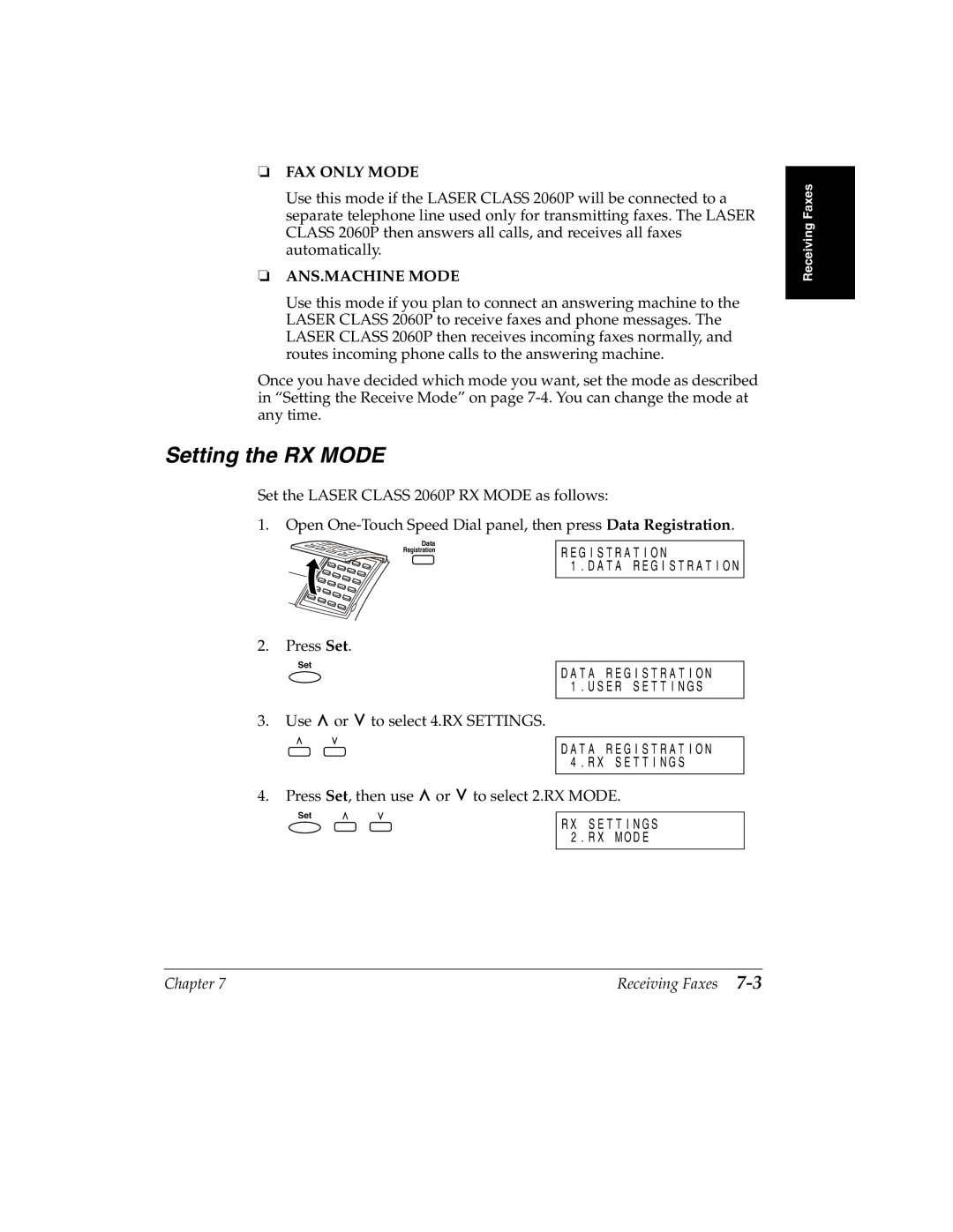 Canon 2060P manual Setting the RX Mode, FAX only Mode 