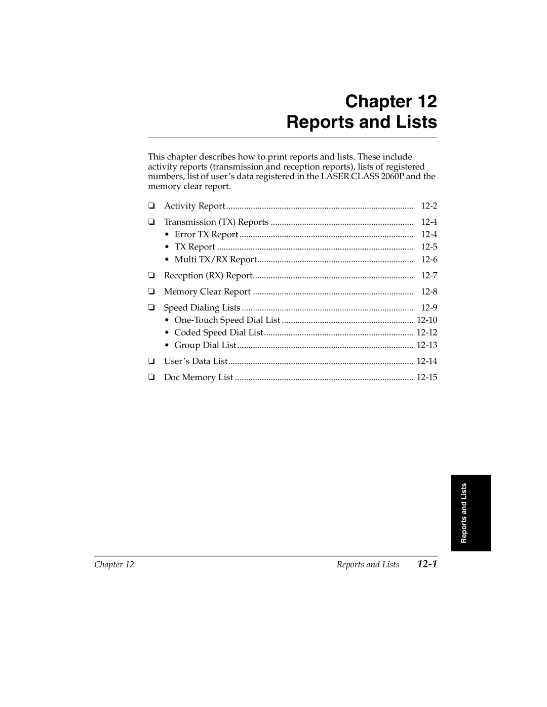 Canon 2060P manual Chapter Reports and Lists 