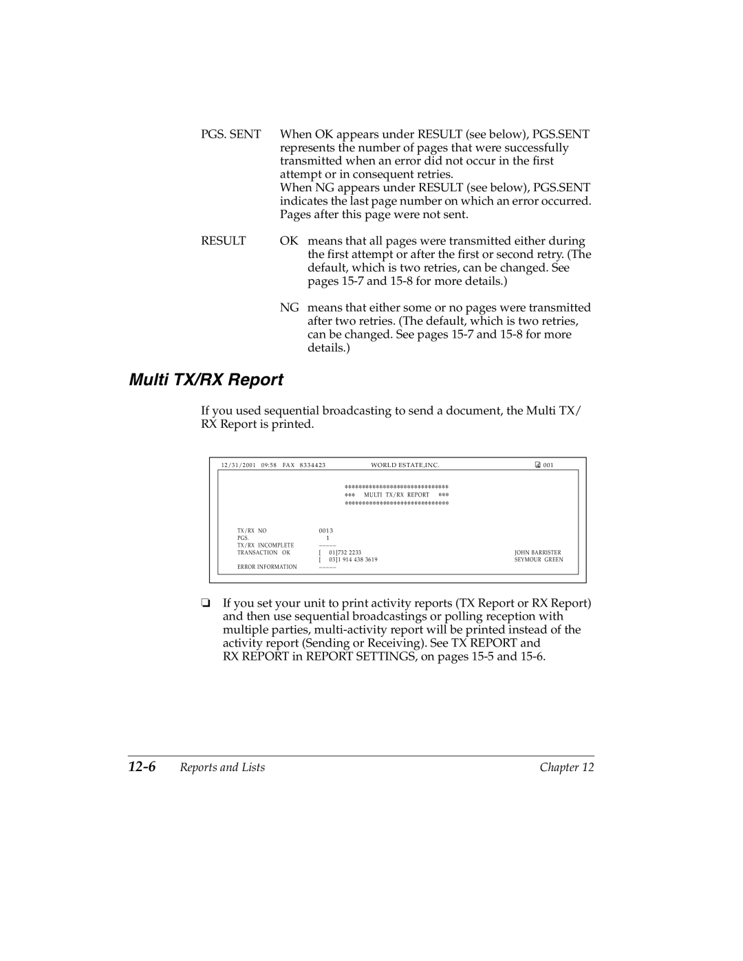 Canon 2060P manual Multi TX/RX Report, PGS. Sent 