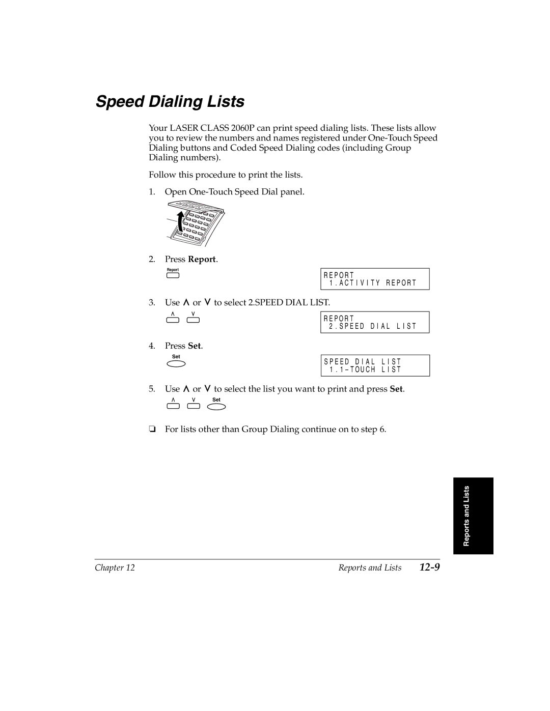 Canon 2060P manual Speed Dialing Lists, 12-9 