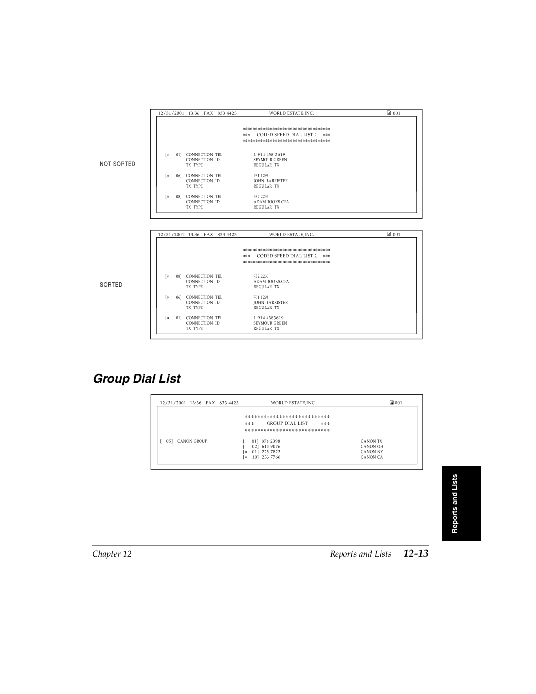 Canon 2060P manual Group Dial List 