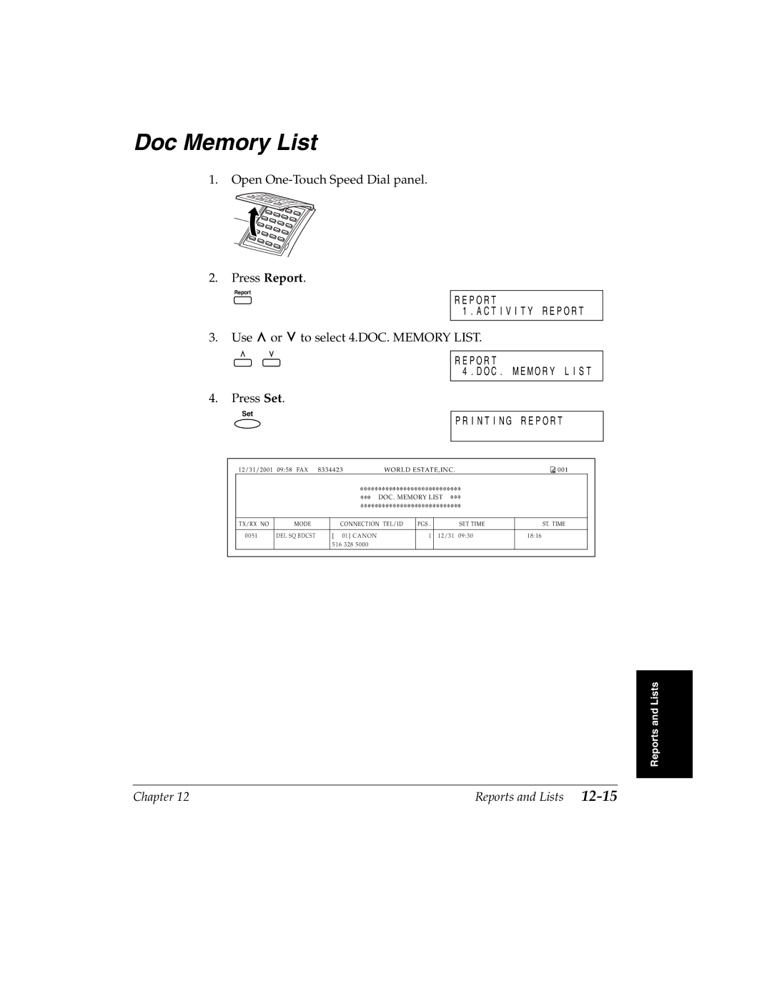 Canon 2060P manual Doc Memory List 