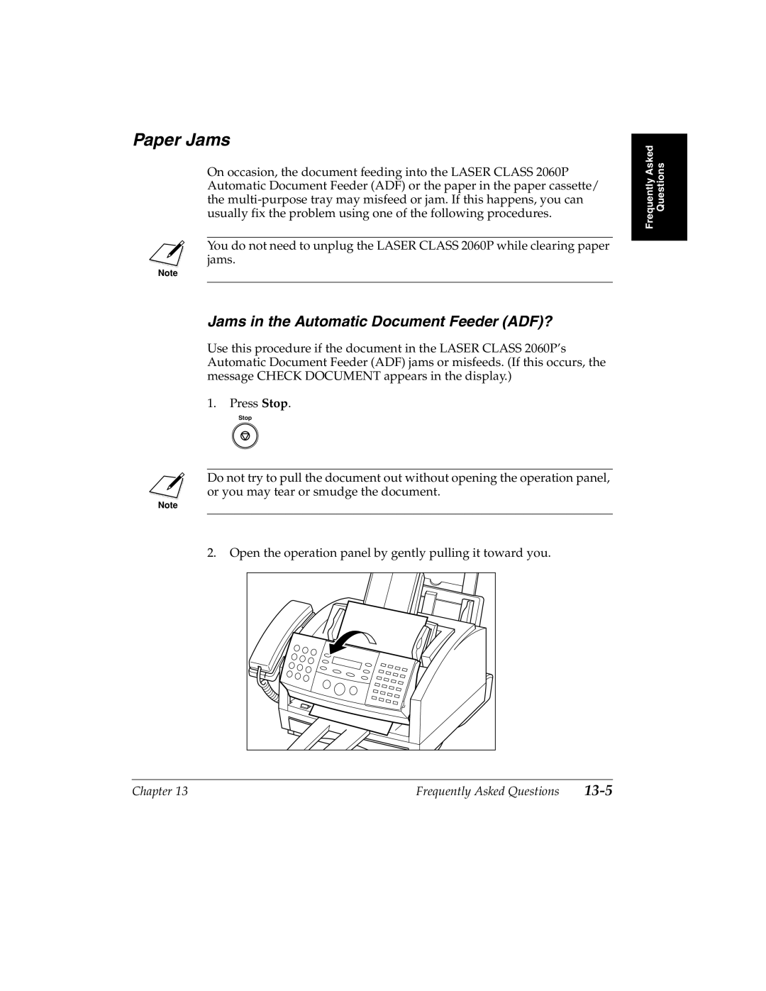 Canon 2060P manual Paper Jams, Jams in the Automatic Document Feeder ADF? 