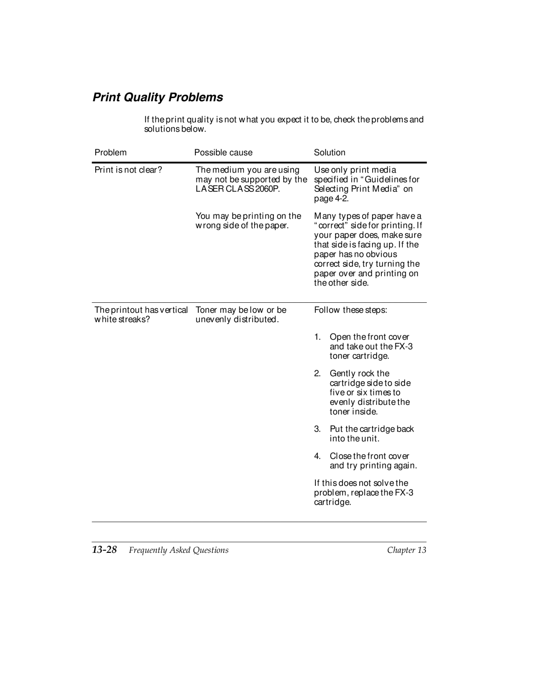 Canon 2060P manual Print Quality Problems, 13-28Frequently Asked Questions 