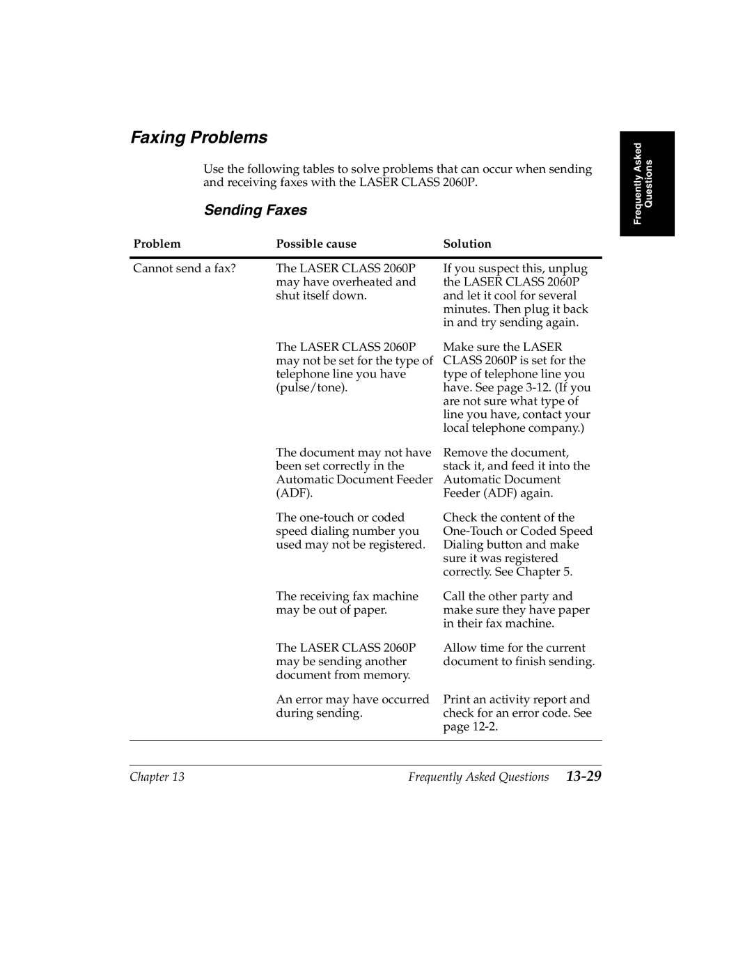 Canon 2060P manual Faxing Problems, Sending Faxes 