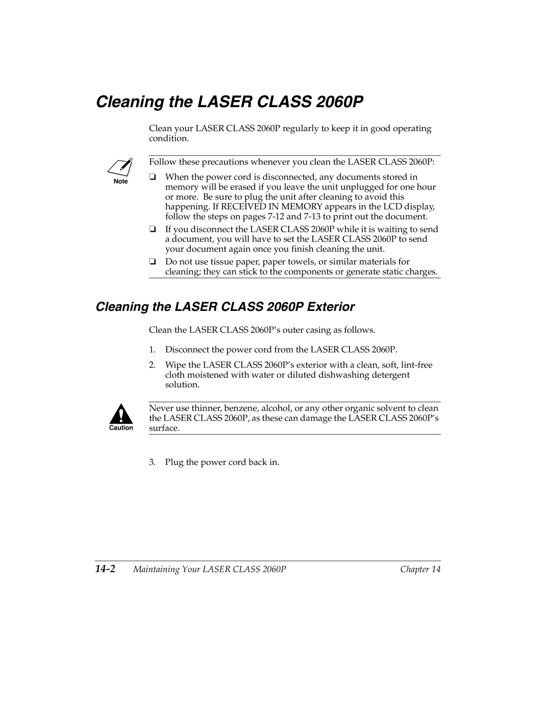 Canon manual Cleaning the Laser Class 2060P Exterior 