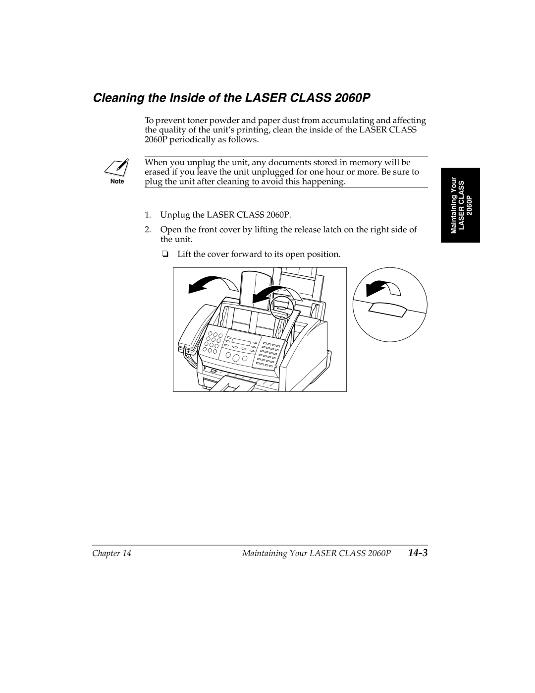 Canon manual Cleaning the Inside of the Laser Class 2060P, 14-3 