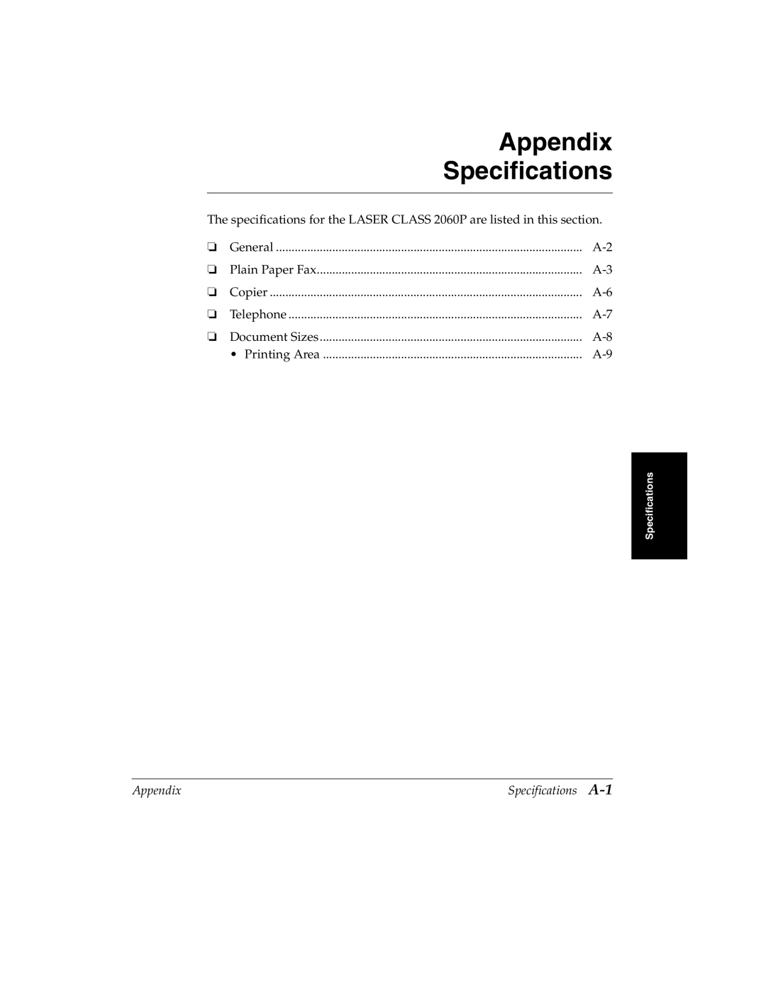 Canon 2060P manual Appendix Specifications 