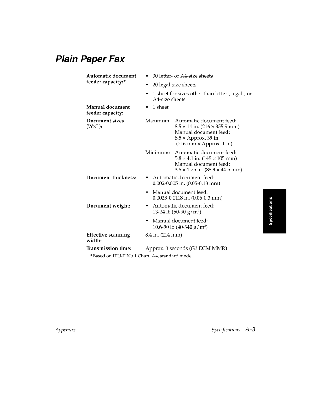 Canon 2060P manual Plain Paper Fax, Document sizes, Document thickness, Document weight 