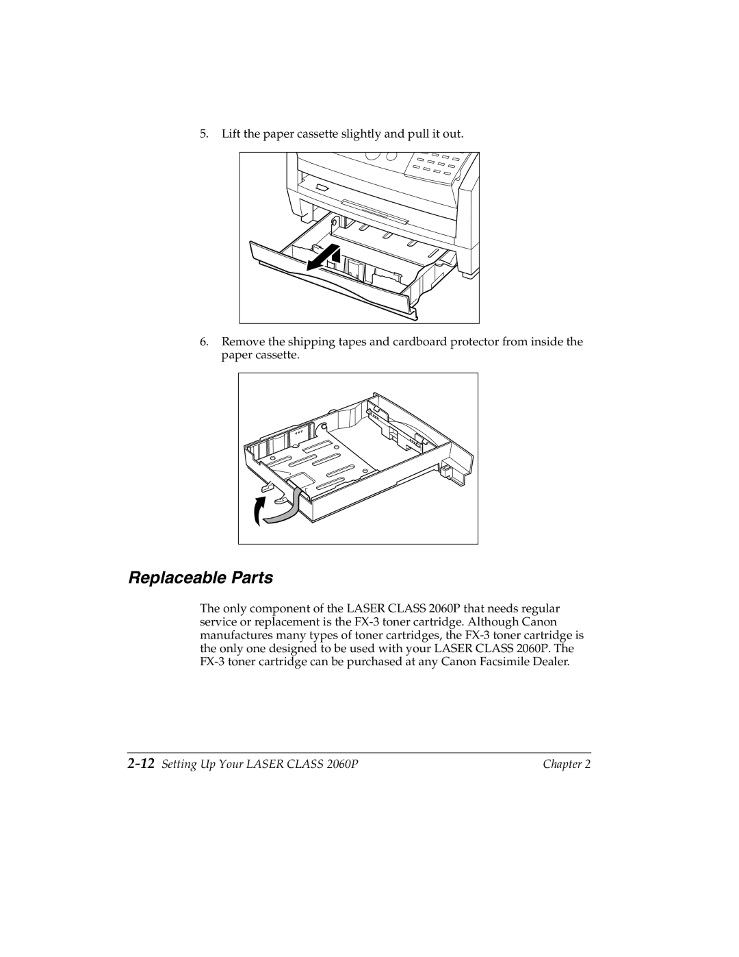 Canon manual Replaceable Parts, 12Setting Up Your Laser Class 2060P 