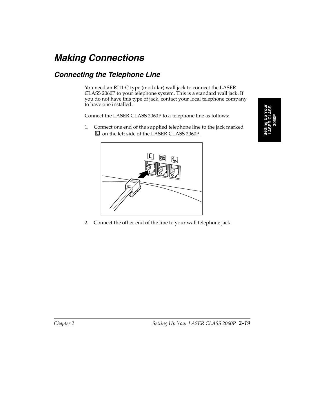 Canon 2060P manual Making Connections, Connecting the Telephone Line 