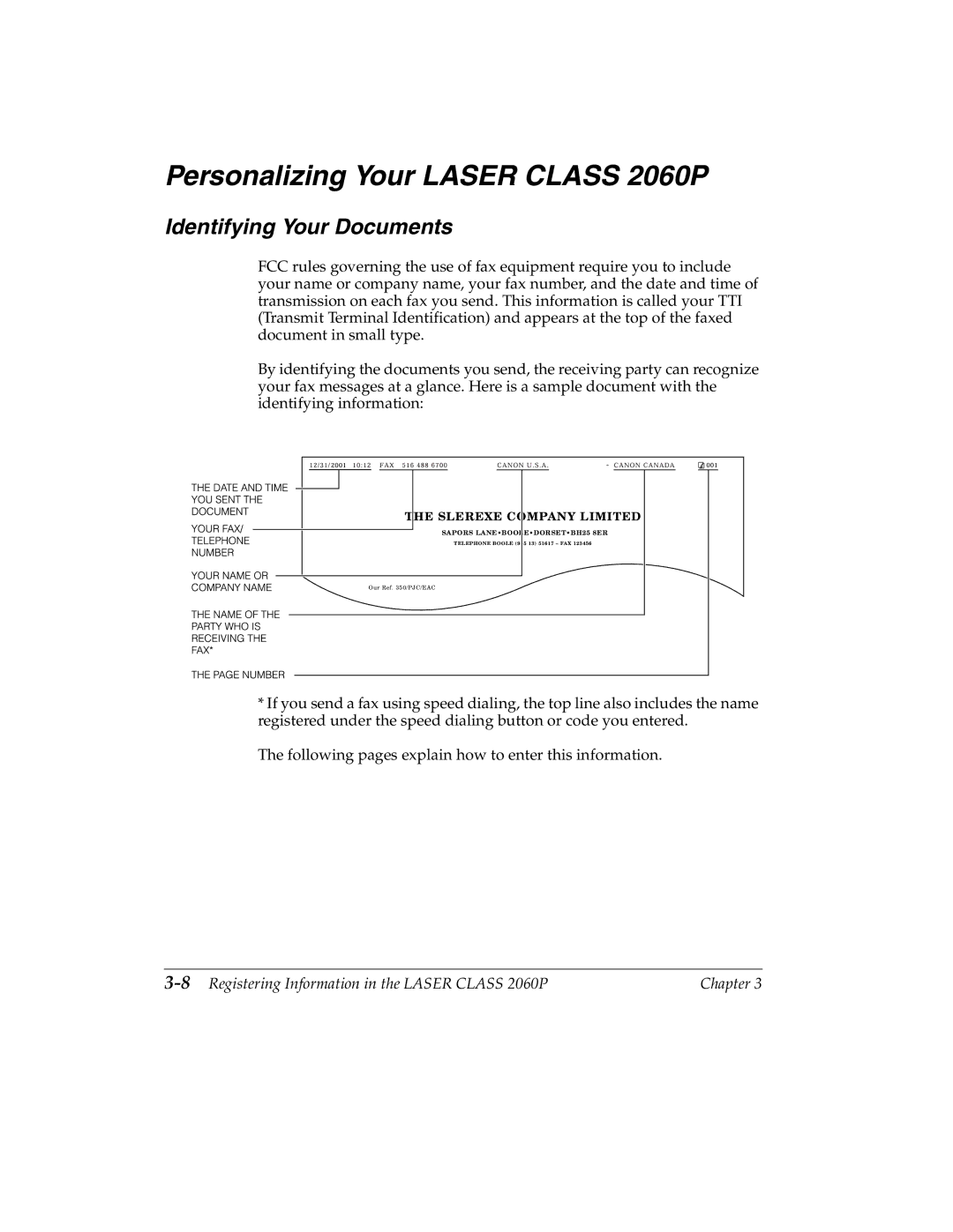 Canon manual Personalizing Your Laser Class 2060P, Identifying Your Documents 