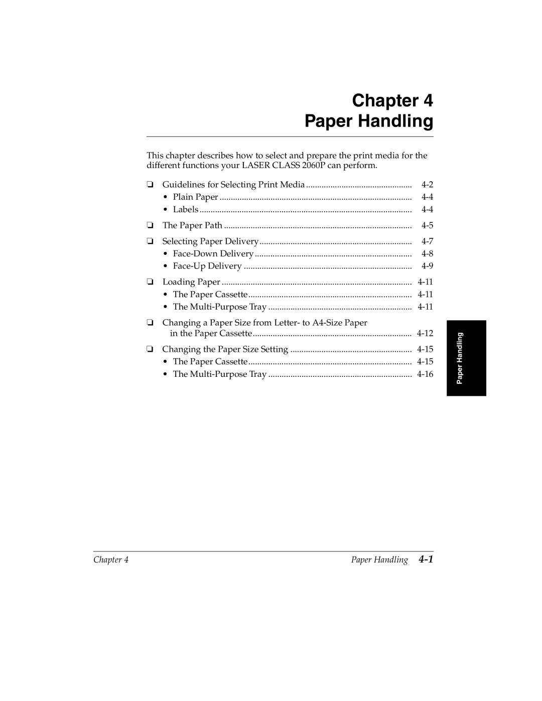 Canon 2060P manual Chapter Paper Handling 