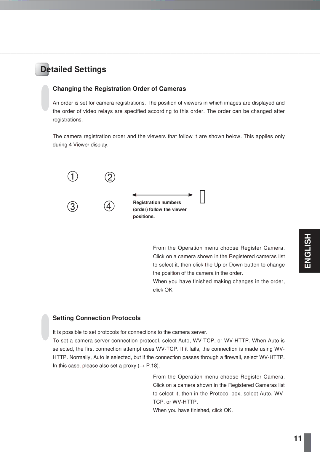 Canon 2.1 user manual Detailed Settings, Changing the Registration Order of Cameras, Setting Connection Protocols 