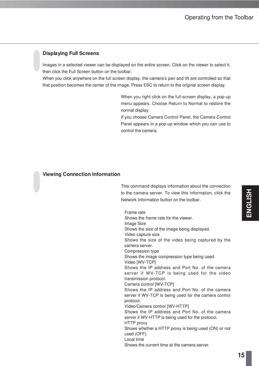 Canon 2.1 user manual Displaying Full Screens, Viewing Connection Information 