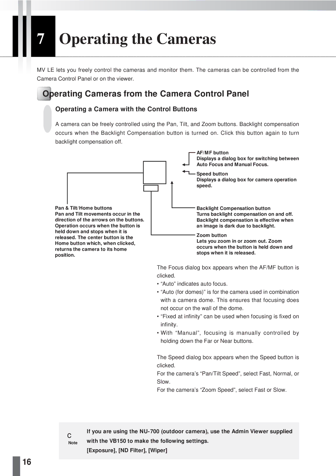 Canon 2.1 user manual Operating the Cameras, Operating Cameras from the Camera Control Panel 