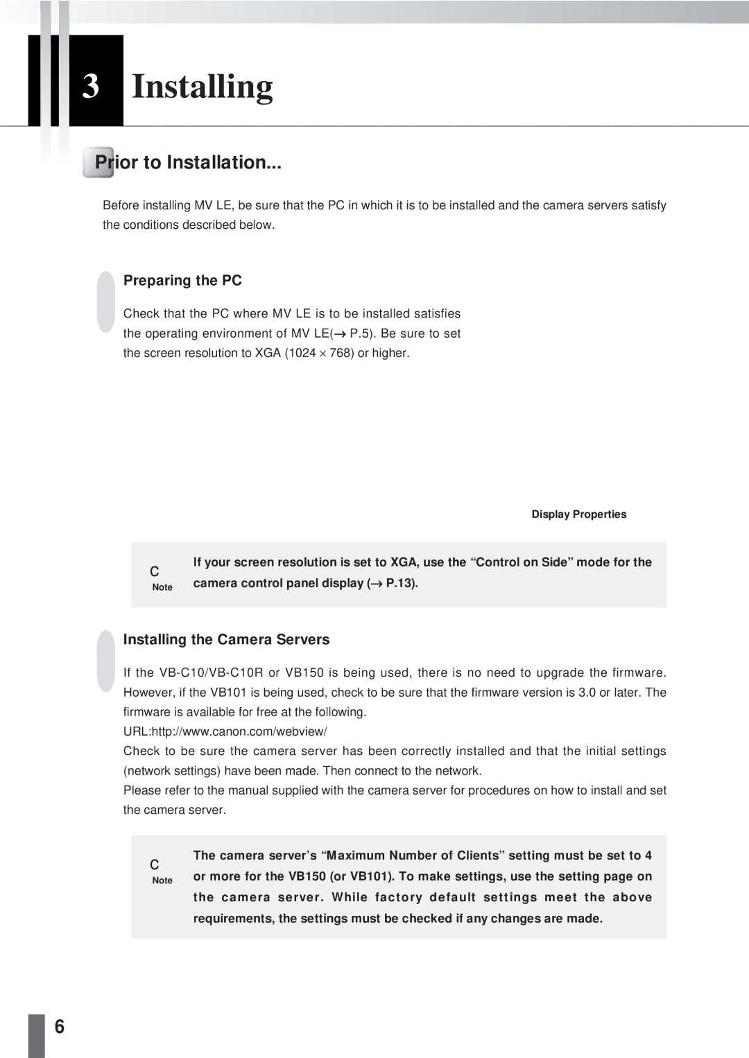 Canon 2.1 user manual Prior to Installation, Preparing the PC, Installing the Camera Servers 