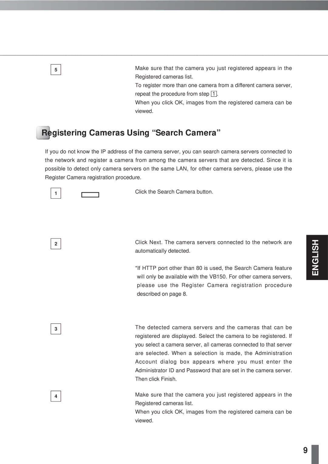 Canon 2.1 user manual Registering Cameras Using Search Camera 