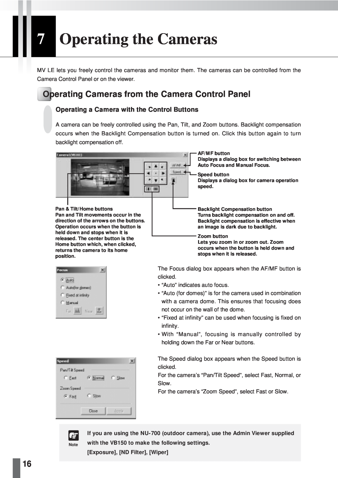 Canon 2.1 user manual 7Operating the Cameras, Operating Cameras from the Camera Control Panel 