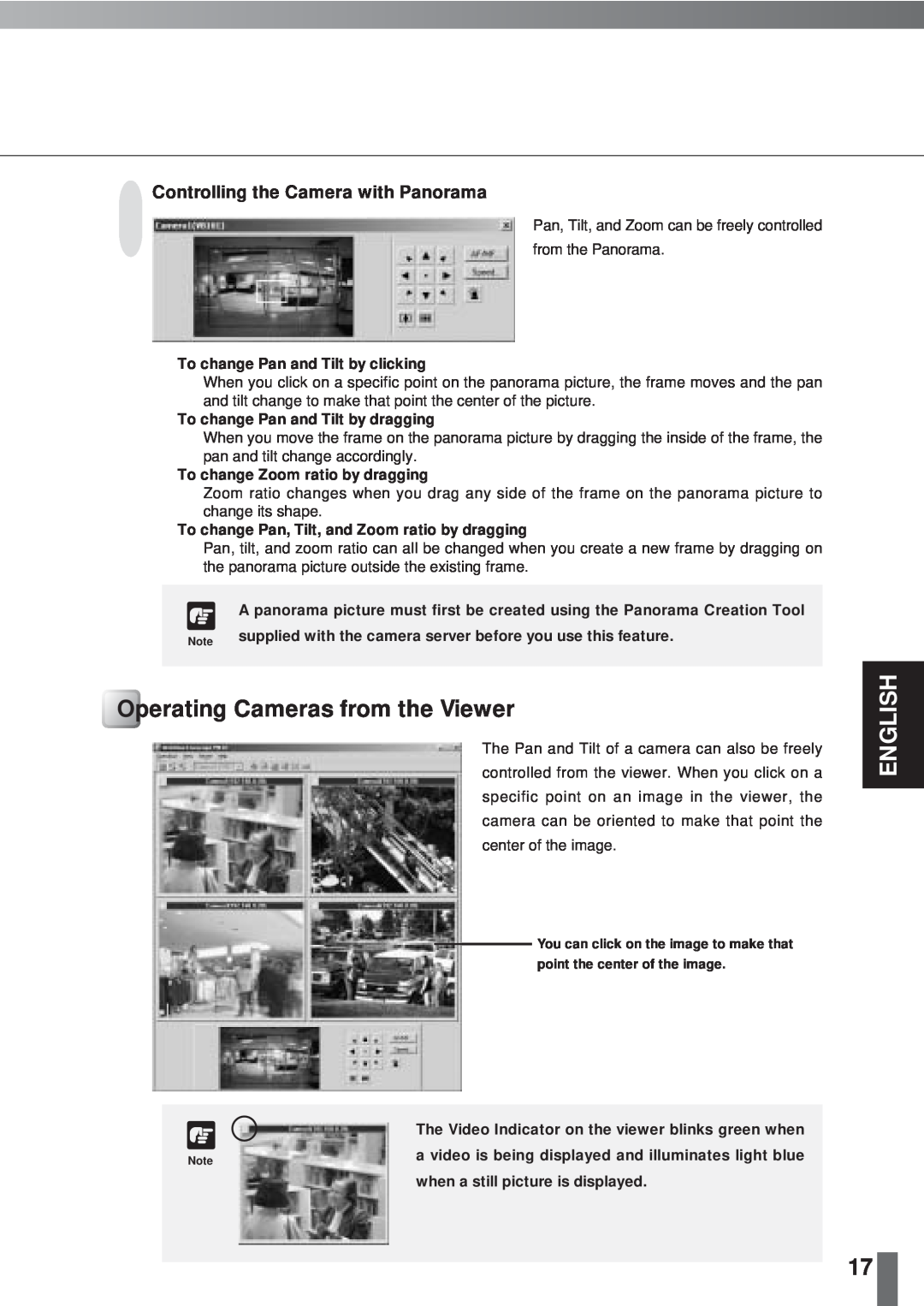 Canon 2.1 user manual Operating Cameras from the Viewer, English, Controlling the Camera with Panorama 